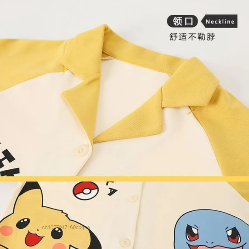  Kawaii Children's Pokemon Pajamas Set Anime Cartoon Pikachu Pure Cotton Suit  Boys Girl Home Wear Travel Casual Sleepwear Suit images - 6