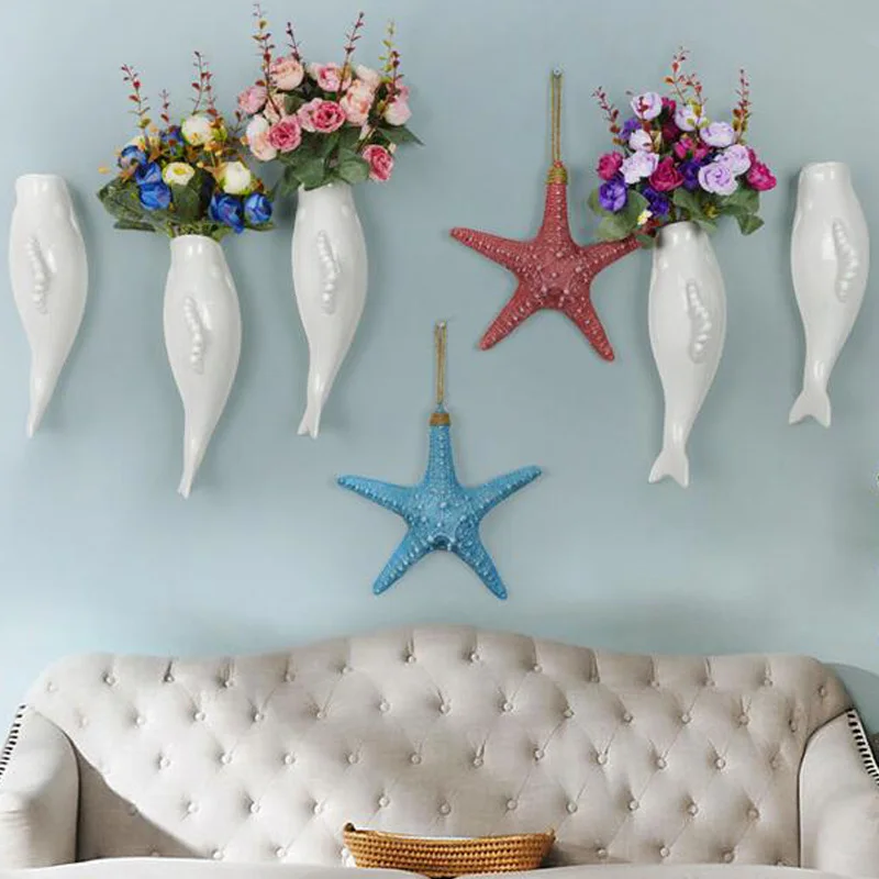 

Wall Hanging Wall Decoration Vase Three-Dimensional Goldfish Starfish Modern Ceramic Living Room Bedroom Wall Decoration New