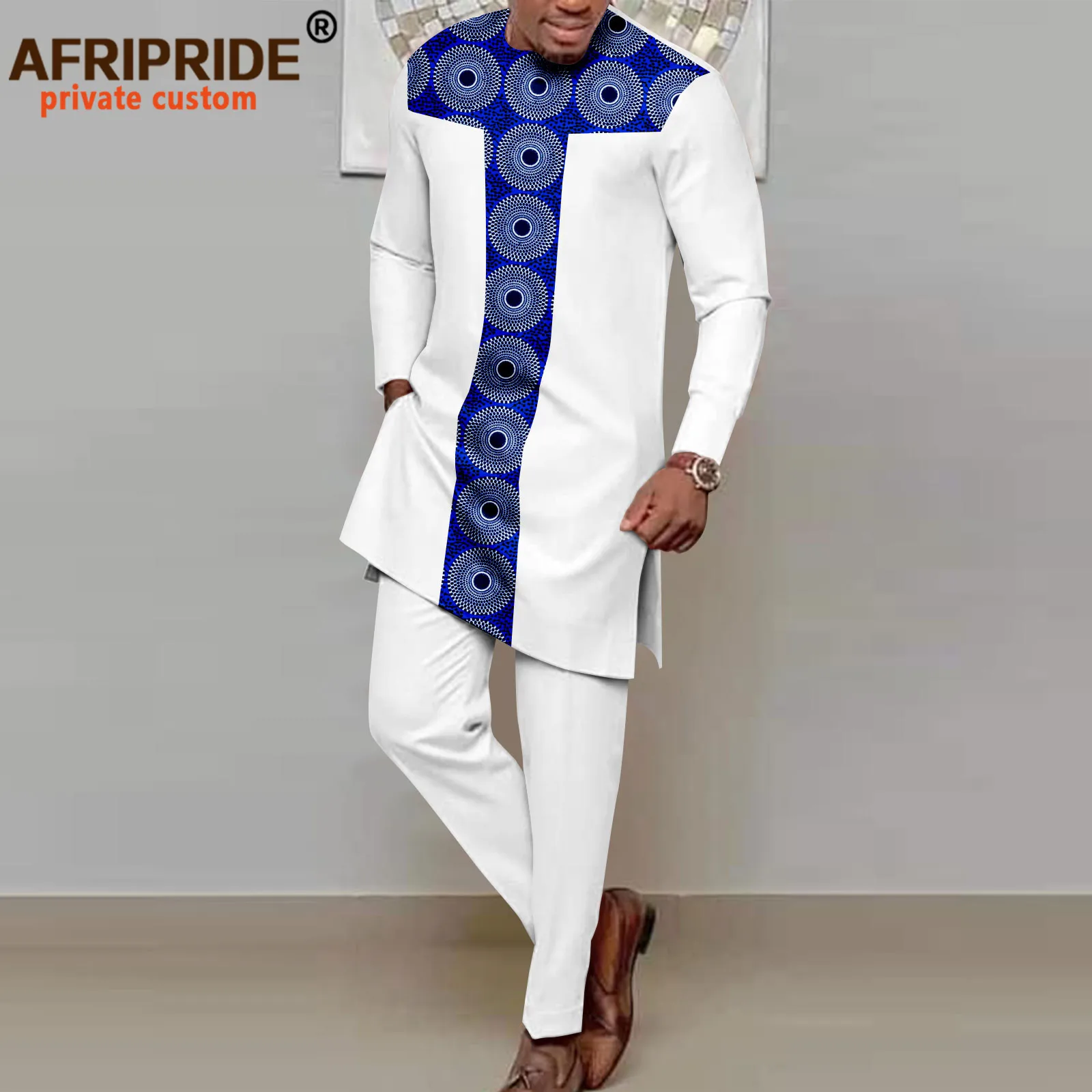 African Print Clothes for Men Casual Tracksuit Print Shirt and Pants Set Long Sleeve O-Neck Attire Dashiki Outfits A2216143