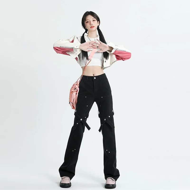 American High Street Jeans Women 2023 Spring And Autumn Cross Design Sense Micro Horn Straight Tube