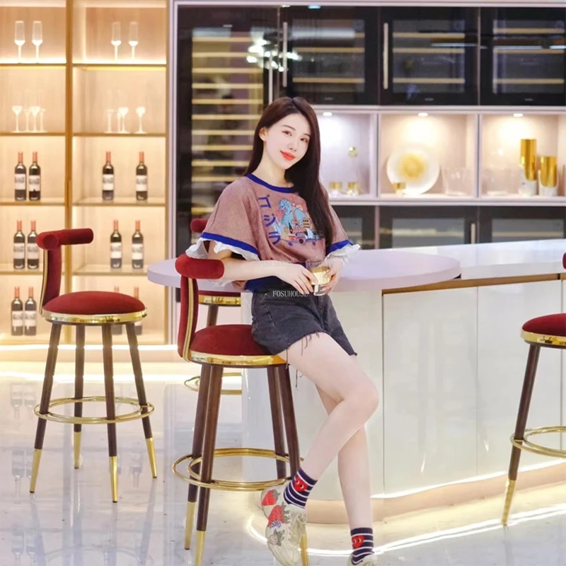 

Modern Simple Stainless Steel Bar Chairs Solid Wood Nordic High Stool Bar Chair Luxury Design Backrest Taburetes Furniture