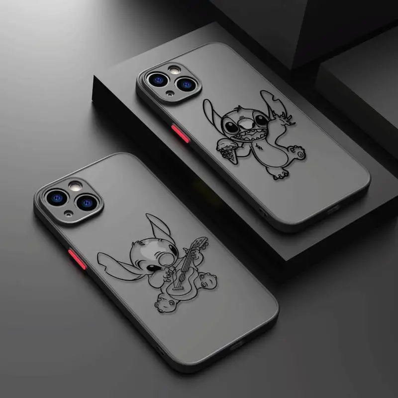 

Luxury Shockproof Matte Phone Case For iPhone 11 13 14 12 Pro Max Mini X XR Xs 8 6 7 Plus Cover Disney Happy Stitch Laughter