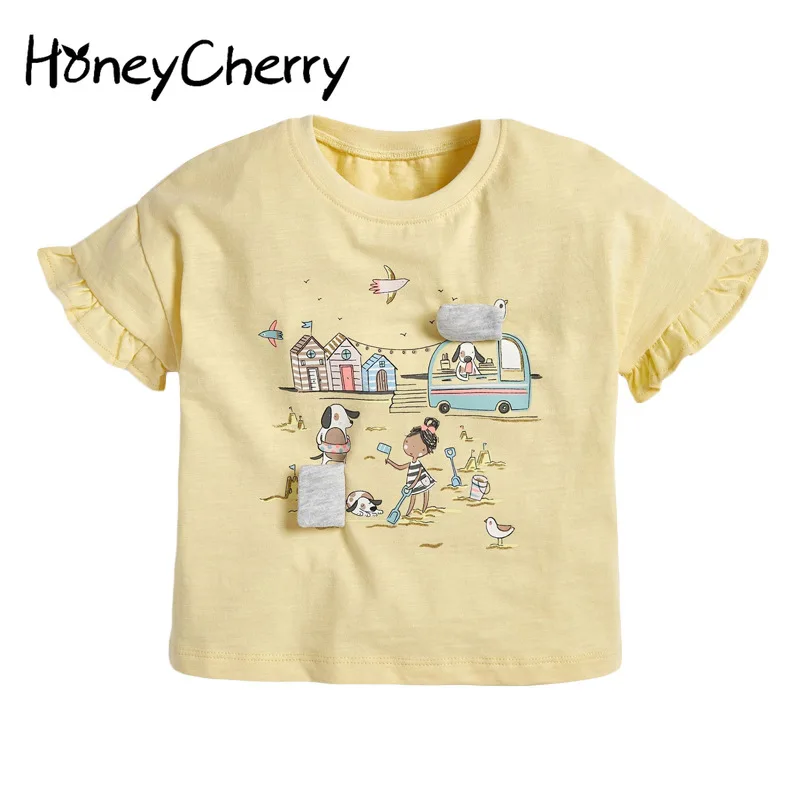 

HoneyCherry Children's t-shirt summer new short-sleeved children's t-shirt knitted girls' bottoming shirt girl clothes