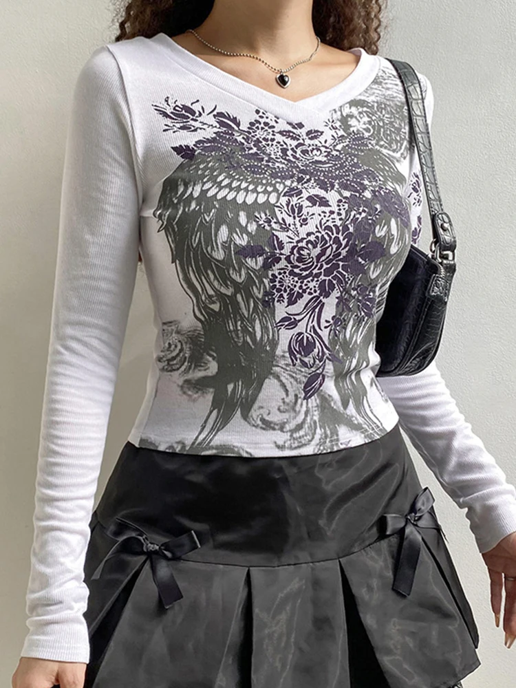 Женская футболка с длинным рукавом Tawnie винтажный укороченный топ принтом Y2K