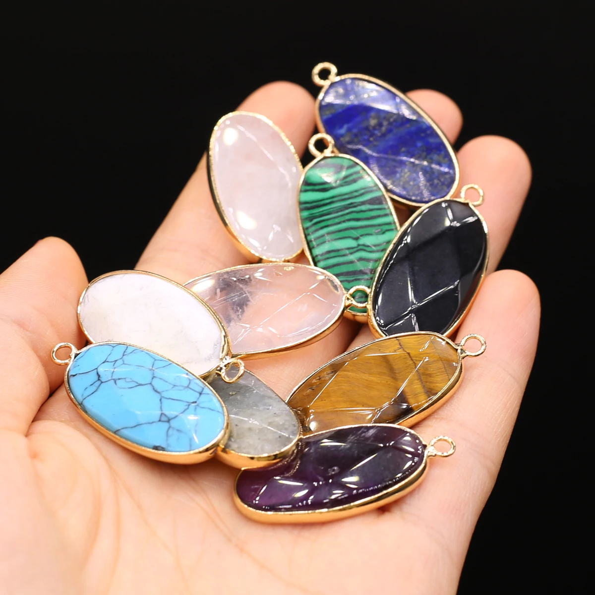 

2PC Natural Crystals Stones Charms Amethyst Quartz Turquoise Tiger Eye Stone Pendants For Jewelry Making DIY Necklaces Earrings