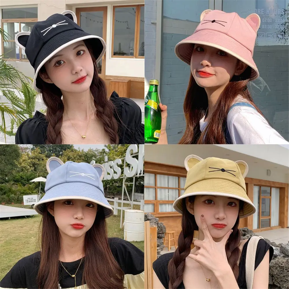 

Cute Cat Bucket Hat Women Men Anti-UV Beach Sun Hat Summer Sunscreen Panama Hat Outdoor Foldable Portable Fisherman Cap