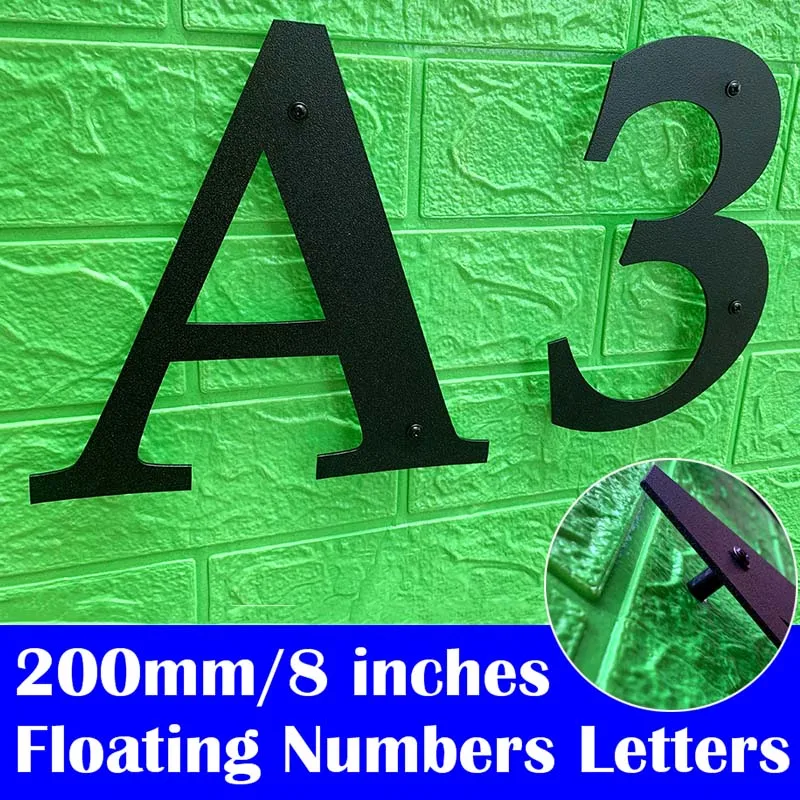 

200mm Stainless Steel Floating House Numbers Letters 8" Big Black Metal Address Sign Plates Outdoor Door Number For Yard Mailbox