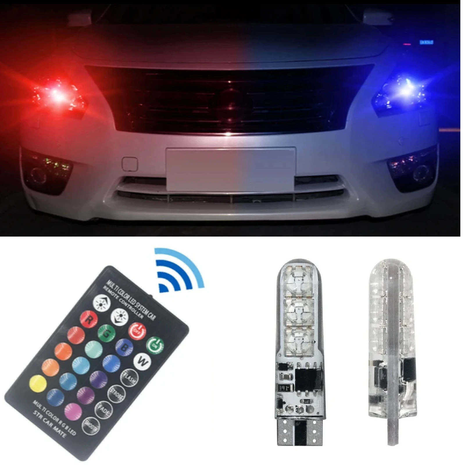 

1 комплект, Автомобильные светодиодные лампы T10 W5w с пультом дистанционного управления