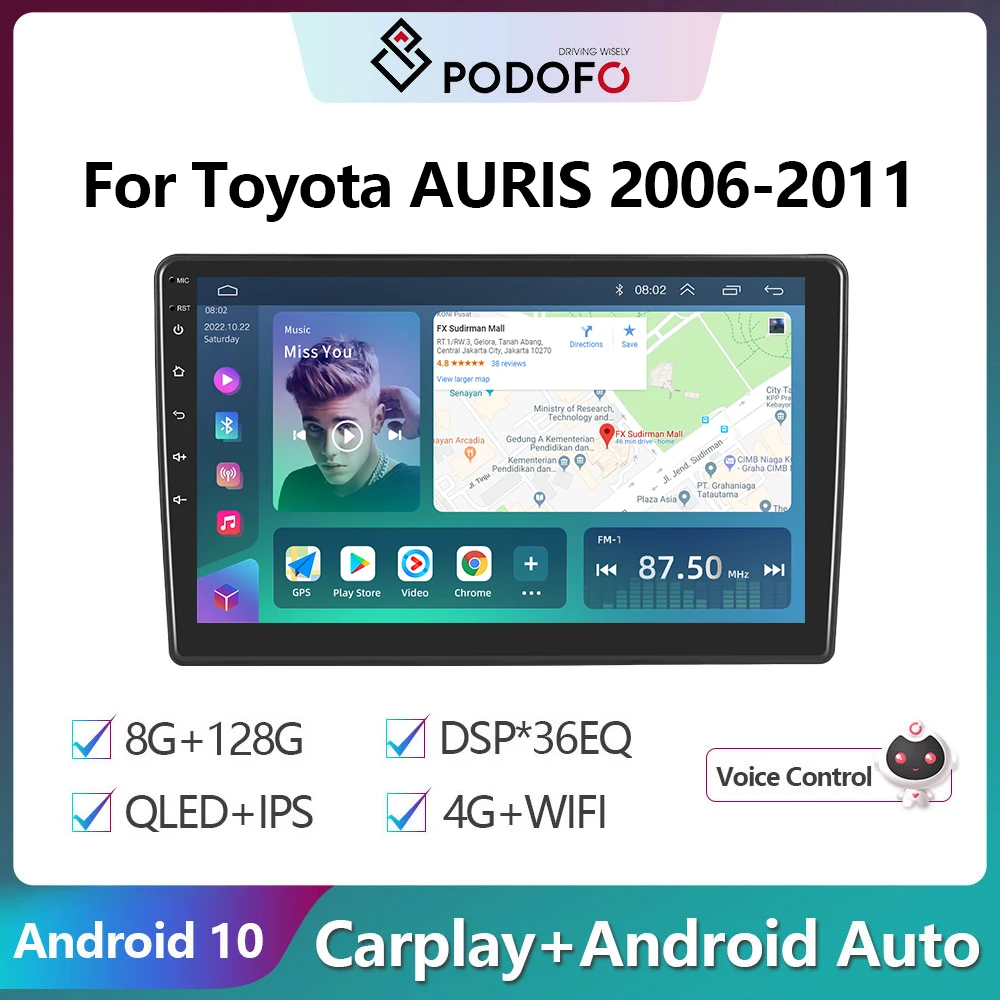 

Автомагнитола Podofo, 2DIN, Android 10, мультимедийный видеоплеер для Toyota AURIS 2006-2011, GPS-навигация, 2DIN, Carplay, автостерео