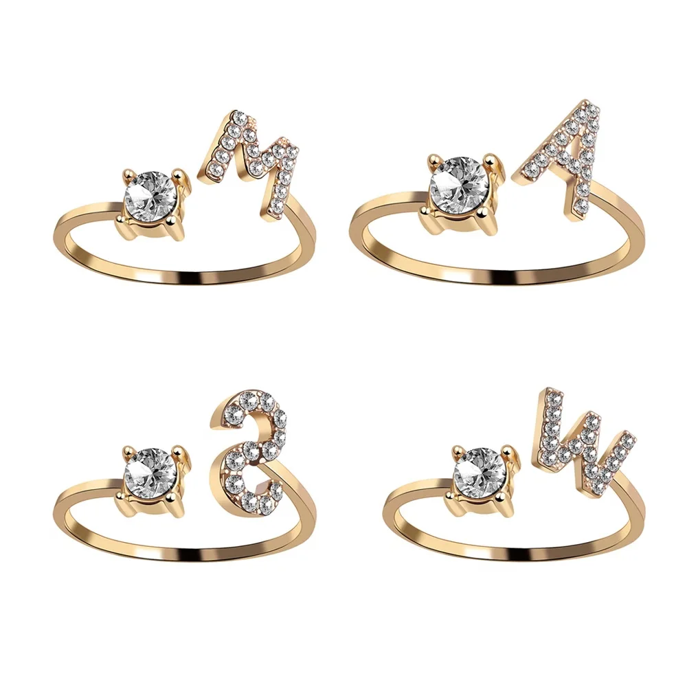 

Hot 26 Letter Adjustable Opening Rings for female couples Letter Name Initials Ring Lovers Wedding Finger Jewelry anillos mujer