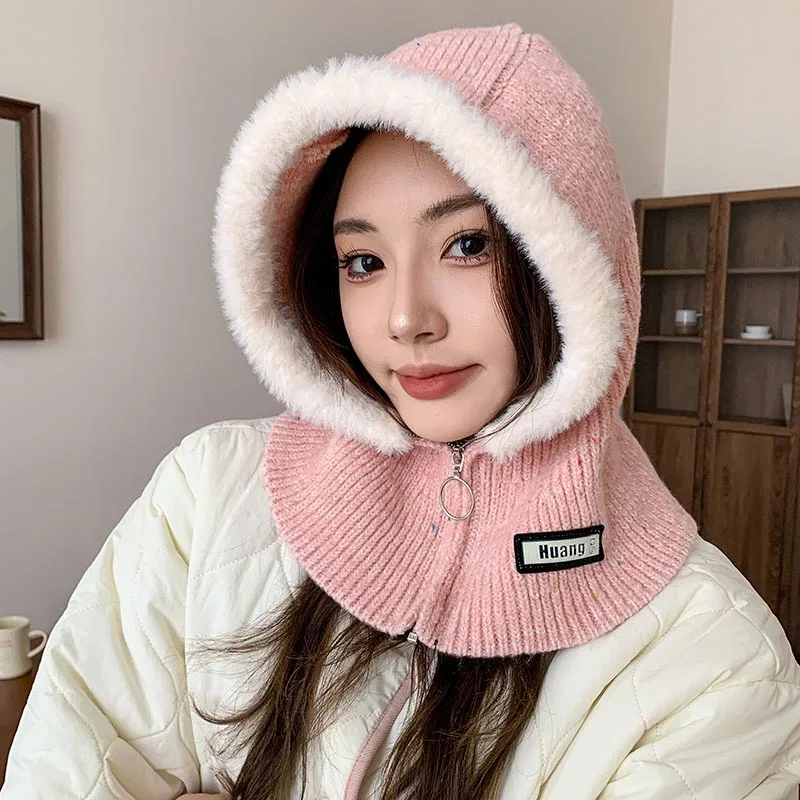 Korean Series Balaclava Women Autumn and Winter Warm Hat Scarf Integrated Earmuff Knitted Woolen Cap Tide