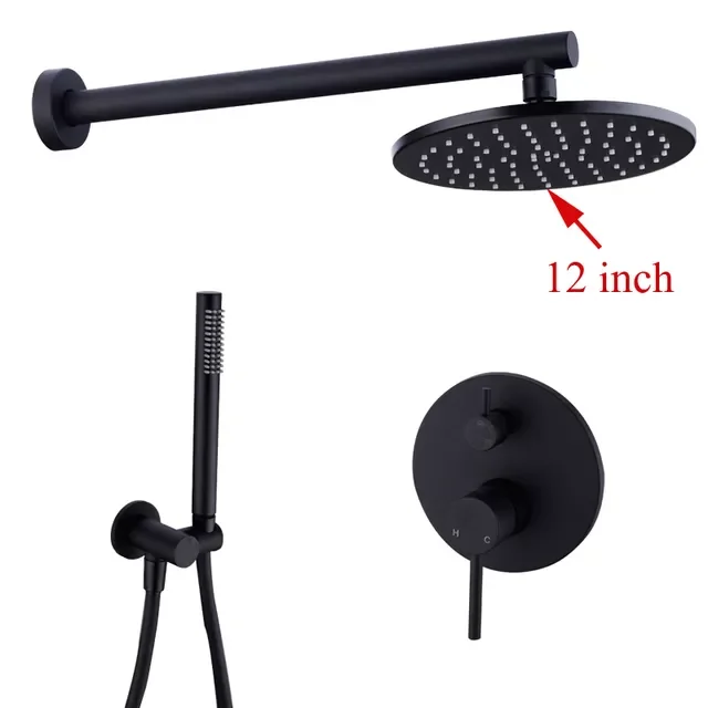 

Brass Black Bath Shower Faucets 8-12" Rain Shower Head Bathroom Shower Set Diverter Mixer Valve Shower System Wall Mounted