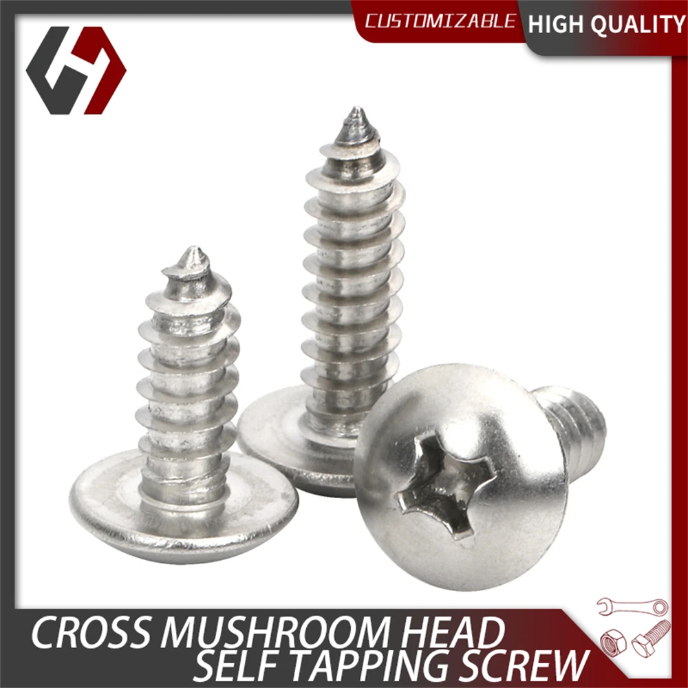 

5-50pcs M3 M3.5 M4 M5 M6 304 Stainless Steel Self-tapping Truss Screws Round Large Flat Round Head Cross Mushroom Phillips Screw