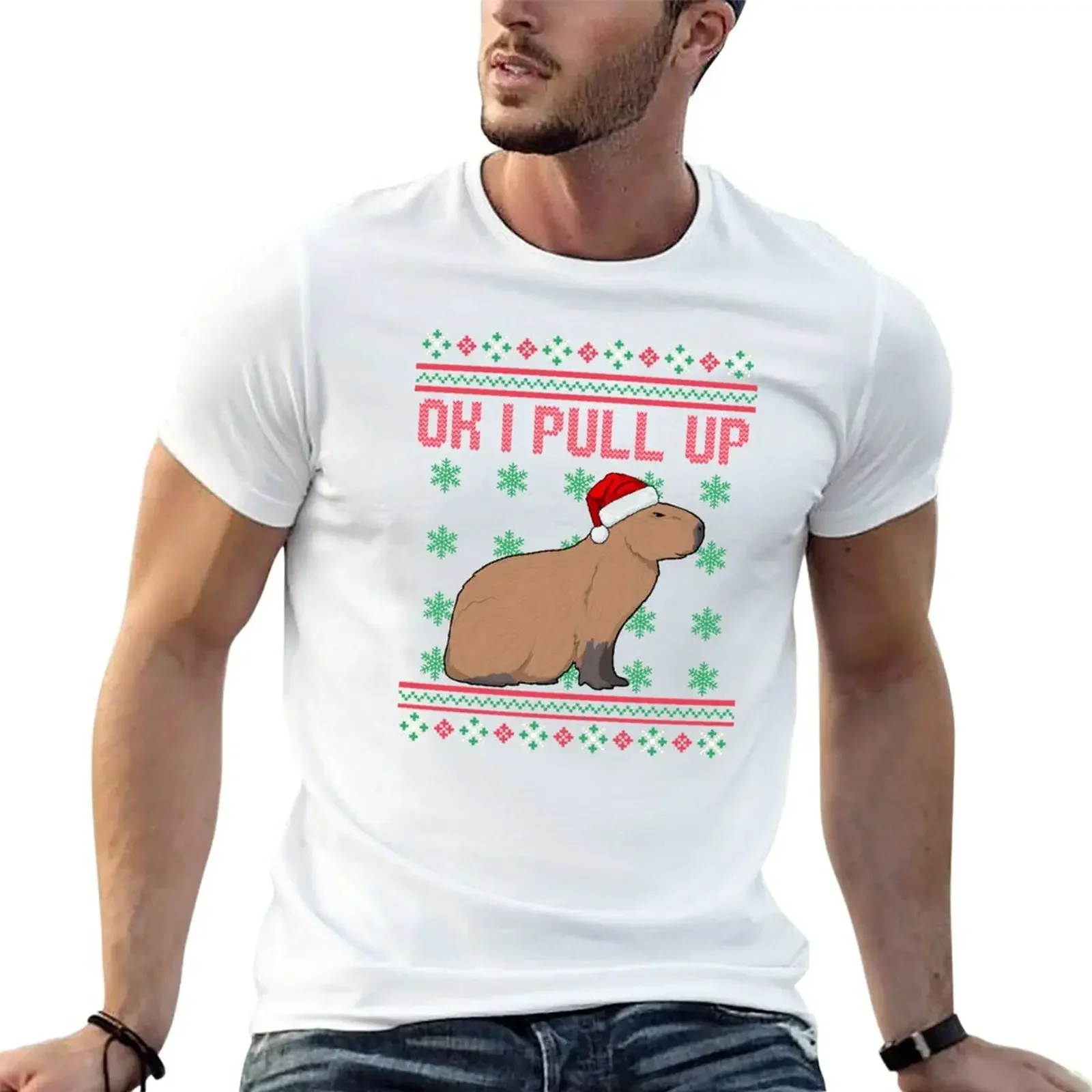 Черная футболка аниме одежда футболки для мужчин Ok I Pull Up капибара Уродливый