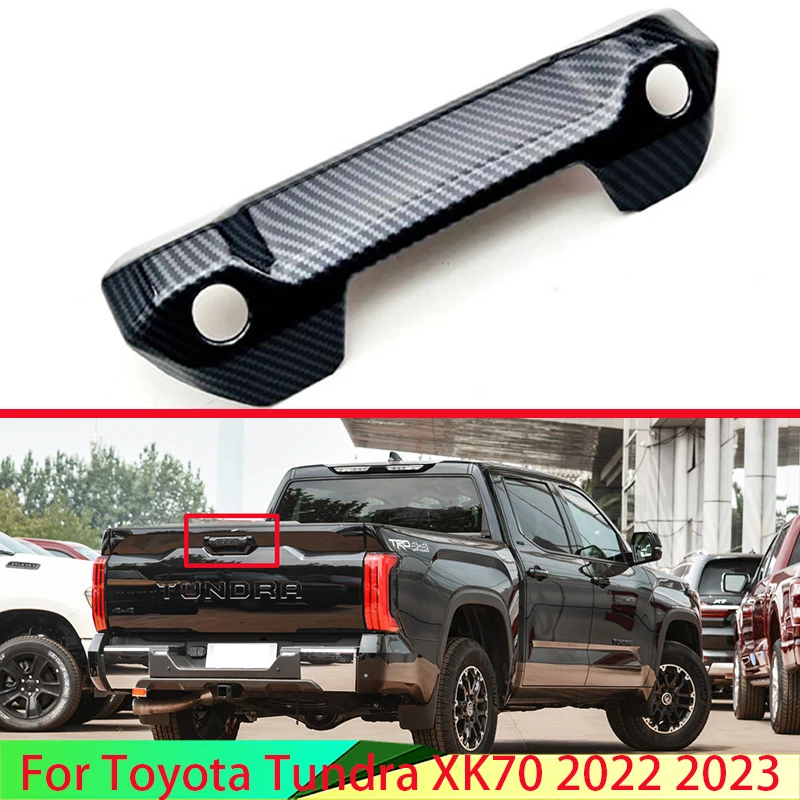 

For Toyota Tundra XK70 2022 2023 Carbon Fiber Style Rear Trunk Tailgate Door Handle Bowl Catch Cover Trim Molding Garnish