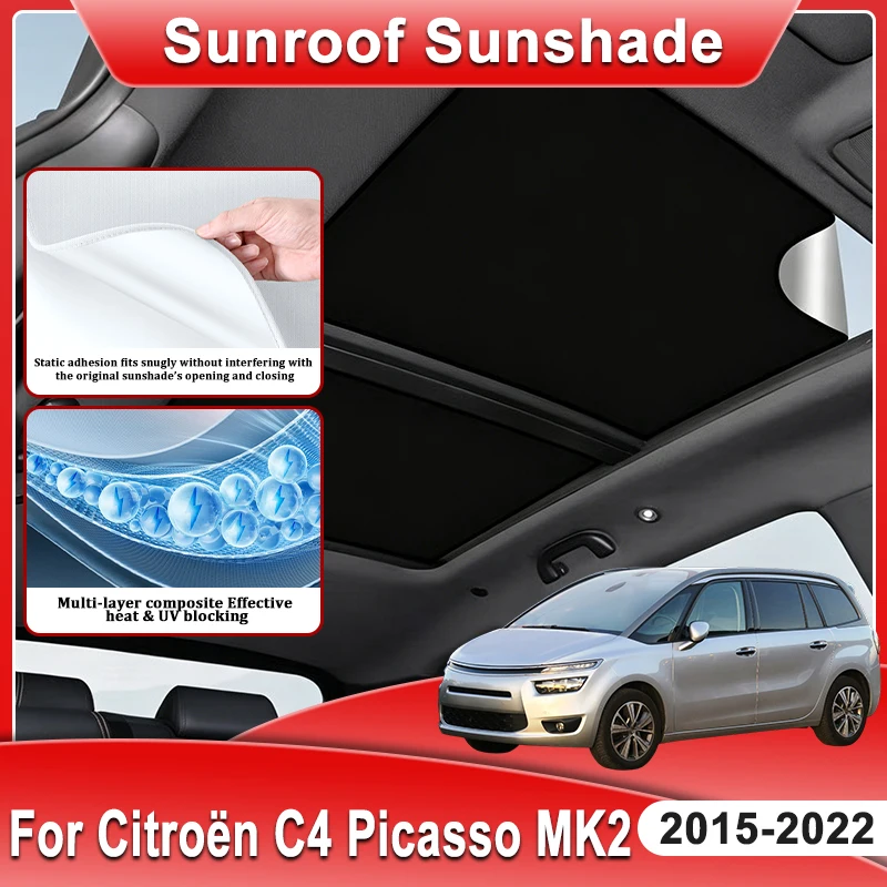 Фото Электростатические солнцезащитные шторки для люка Citroën C4 Picasso MK2 2015~2022, аксессуары для автомобильных люков, накладки на солнцезащитные козырьки №1
