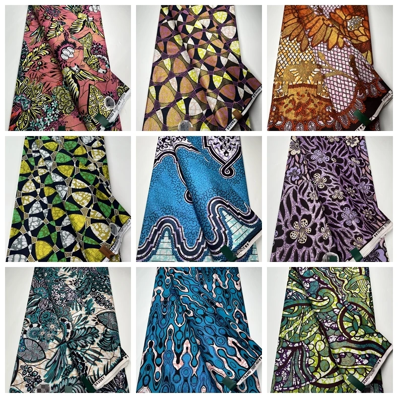 Африканская Великолепная восковая ткань блестящий золотой батик голубого цвета