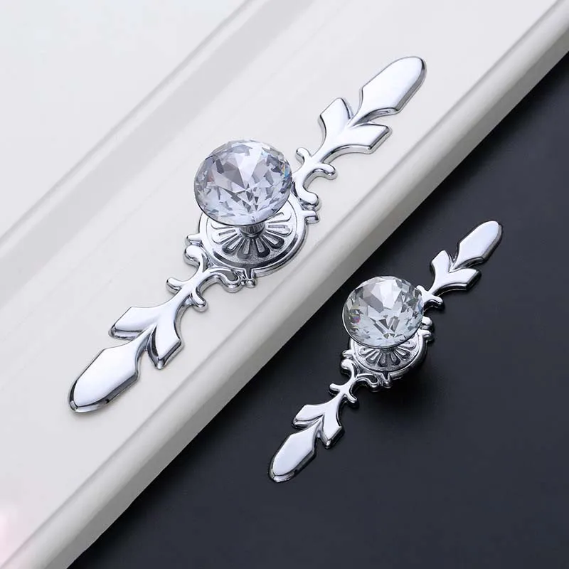 

Simple European-style Crystal Handle Zinc Alloy Cabinet Wardrobe Point Drill Handle Furniture Hardware Knobs for Dresser Handles