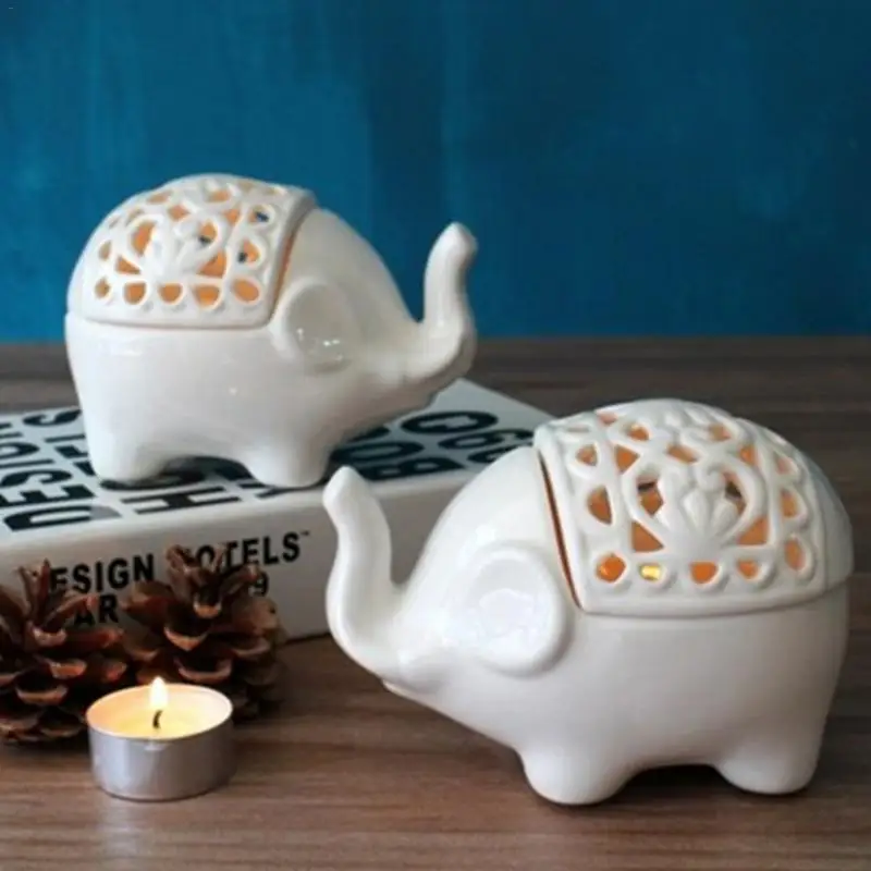 

Ceramic Tealight Candle Holder Creative Elephant Hollow Candle Oil Burner Cute Home Furnishing Crafts Elephant Centerpiece