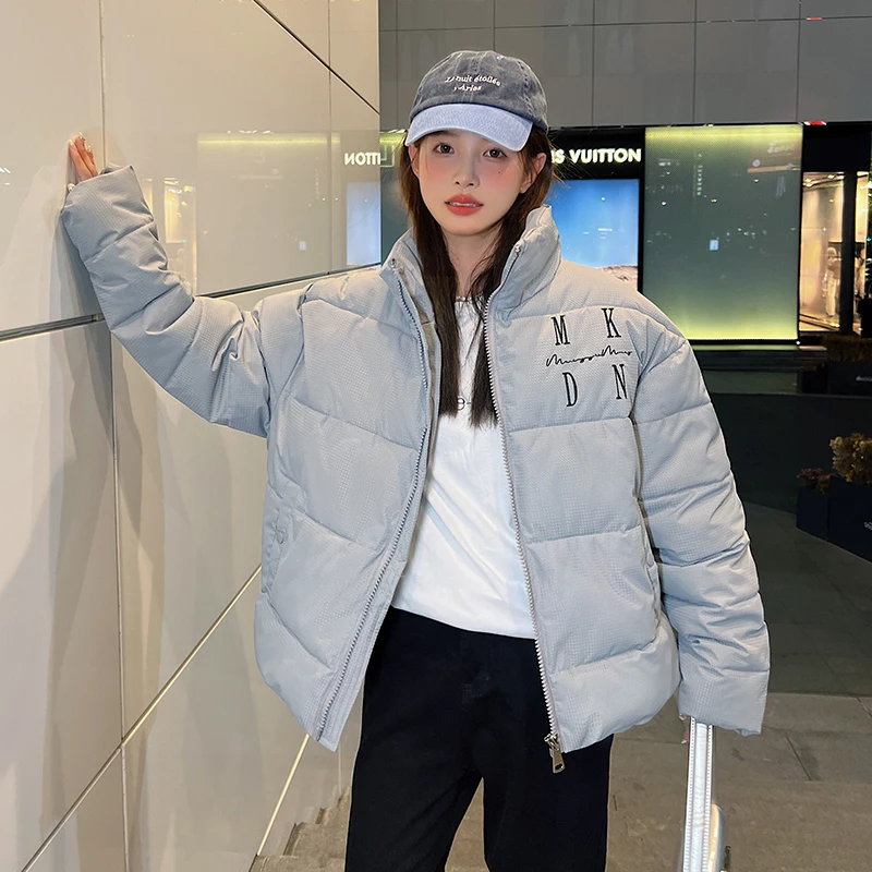 

Женские зимние куртки с подкладкой и воротником-стойкой, теплые пуховики с буквами в стиле Харадзюку, Корейская свободная утепленная парка, одежда Y2K, женская верхняя одежда 1635