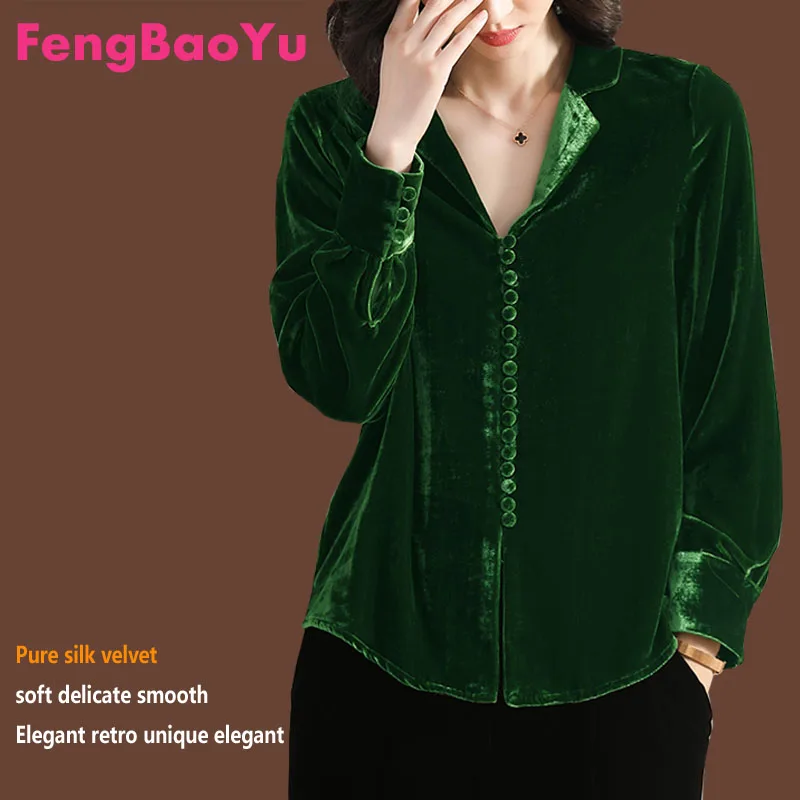 Fengbaoyu Silk Velvet Autumn and Winter Lady's Long-sleeved Shirt Blouses for Women Fashi Korean Style Clothes Office Outfits