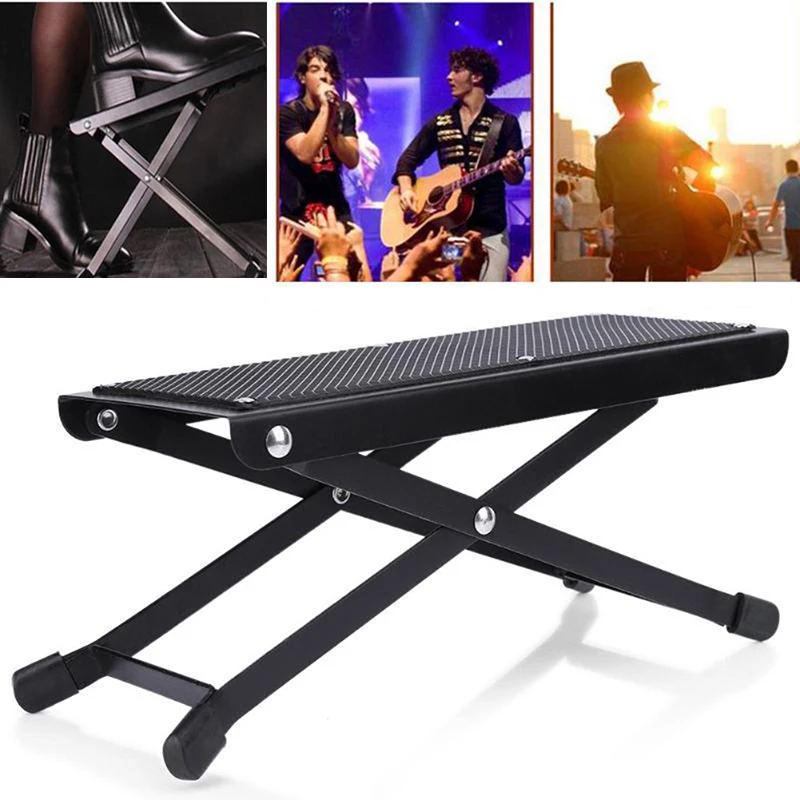 

Guitar Footstool Pedal Metal Footboard Height Adjustable Anti-Slip Pad Instrument Play Foot Rest Stand Foldable Guitar Footrest