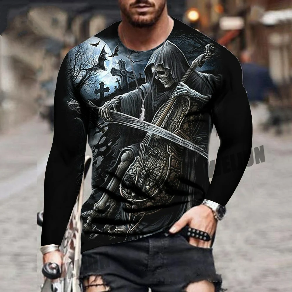 

European and American popular men's leisure sports 3D digital printing T-shirt Street trend 3D printing long sleeve T-shirt s-6x
