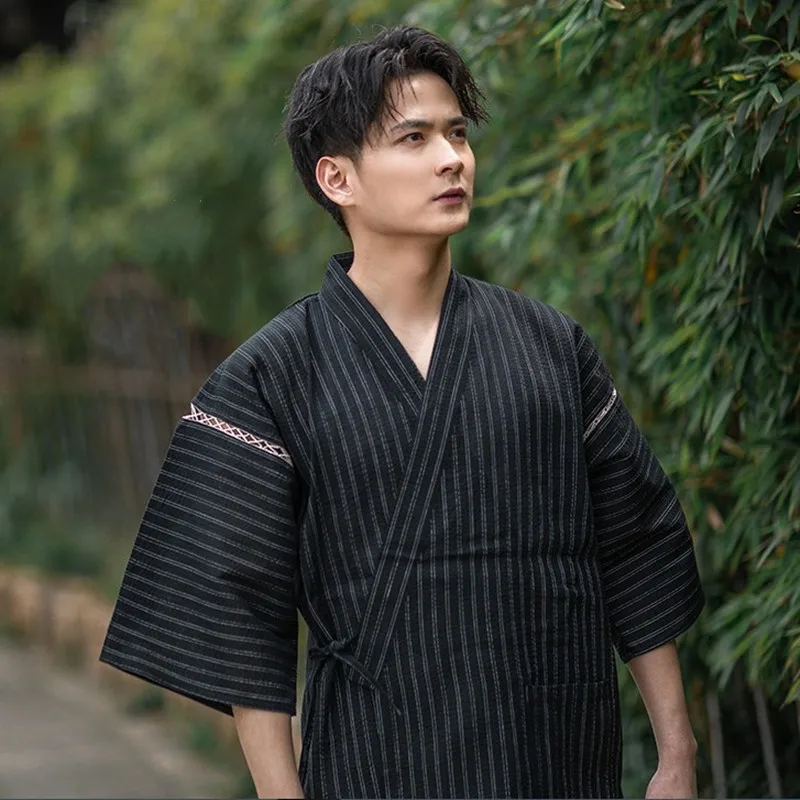 Men's Sleepwear Summer Woven Cotton Short Sleeves Kimono Pajamas Set