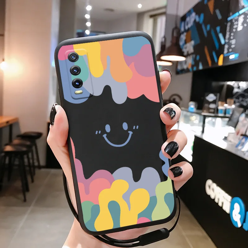 Мягкий силиконовый чехол Lce с Кремовым улыбающимся лицом и ремешком для рук VIVO Y31