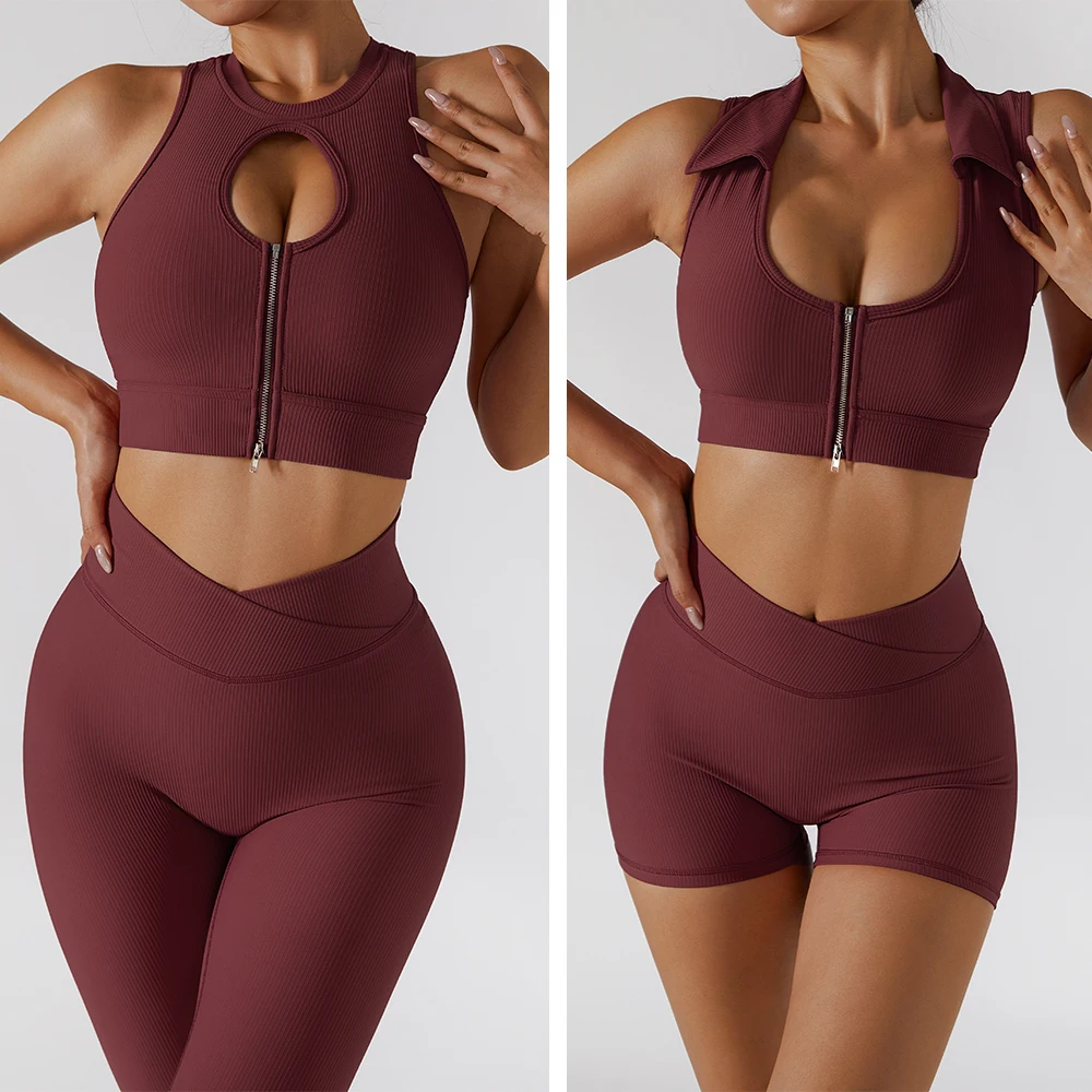 

Yoga Set With Zipper Gym Set Fitness Clothing Women Sports Set Yoga Suit For Fitness Sports Bra ＋Yoga Pants Women's Tracksuit
