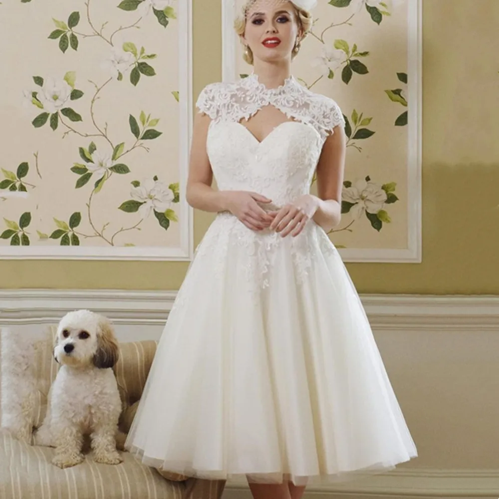 

Элегантные короткие свадебные платья в стиле бохо, Кружевная аппликация, свитер, трапециевидная юбка на тонких бретельках, с открытой спино...