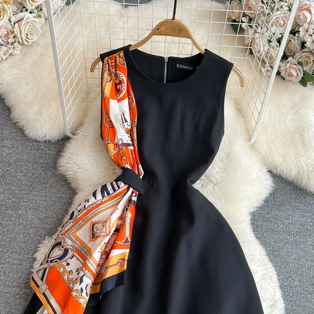 Лето 2023 легкое платье трапециевидной формы без рукавов в винтажном стиле с