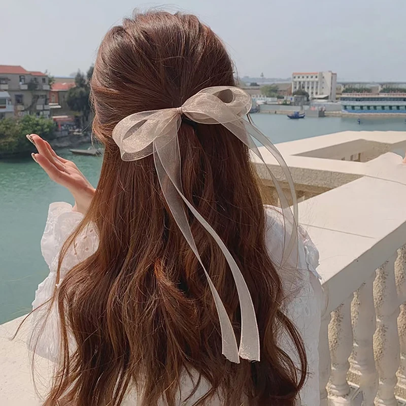 

2023 New Organza Bowknot Ribbon Hair Rope Scrunchie Korean Snow Yarn Hair Ring Girl Hair Ornament ins Gentle Headwear for Women