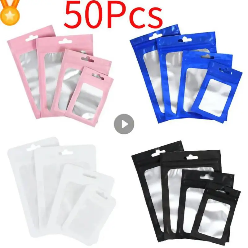 

50 Pieces Self-Sealing Laser Small Plastic Bags For Jewelry Pouch With Clear Display Window Jewelry Packaging Gift Storage Bag