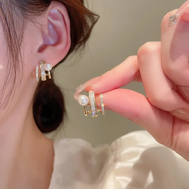 

High Quality Pearl Zircon Earrings for Women Best Seller 2022 Product Korean Minimalist Gold Color Statement Earring Jewelry