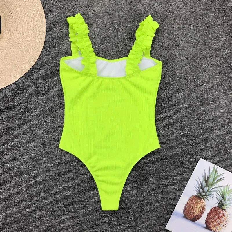 Сексуальный плиссированный купальный костюм с лямками через плечо Цельный