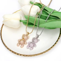 2022 new trendy bear necklace personality design micro inlaid zircon cartoon pendent sweater chain necklace jewelry wholesale
