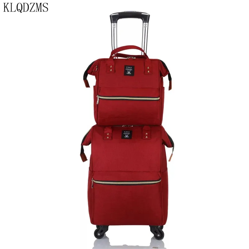 KLQDZMS New Fashionable Nylon Travel Bags for Men and Women with Wheels Rolling Luggage Rotating Trolley Suitcase