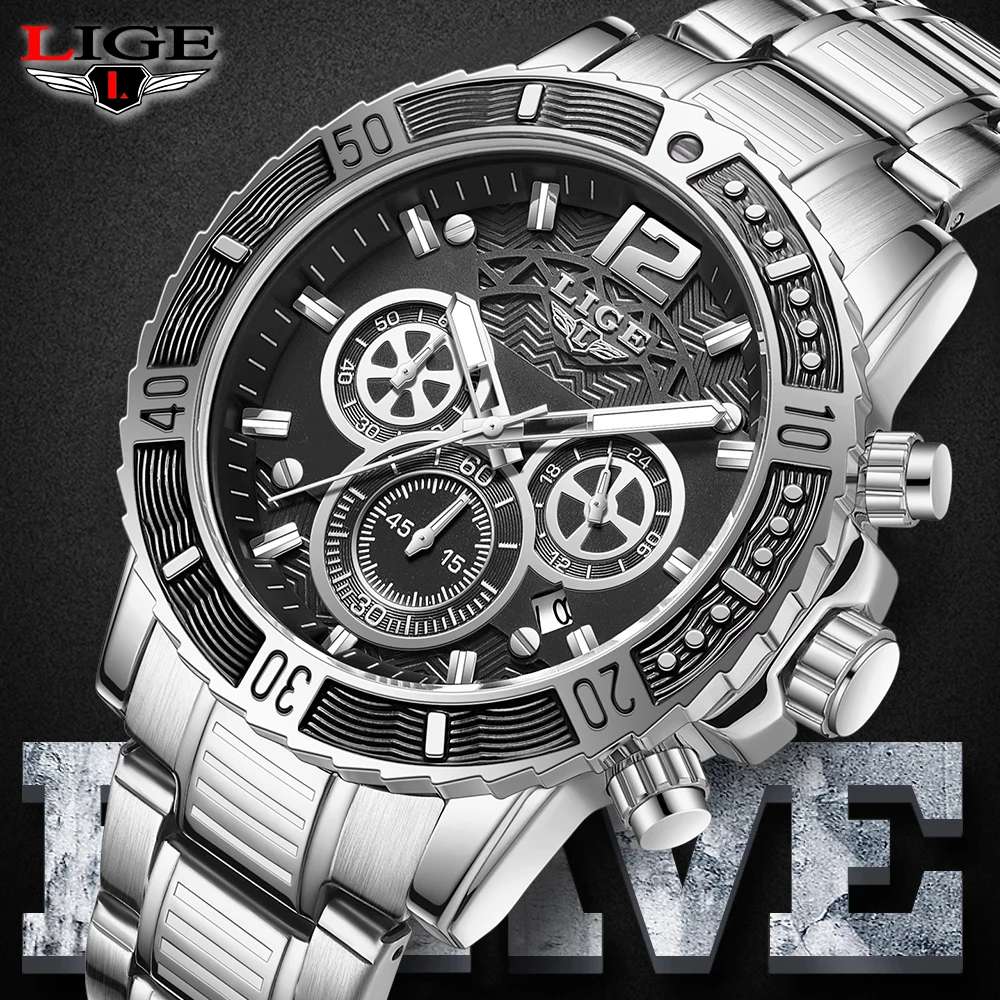 

LIGE Luxury Military Quartz Men Watches Steel Strap Casual Sport Watch for Men Waterproof Luminous Date Clock Relogio Masculino