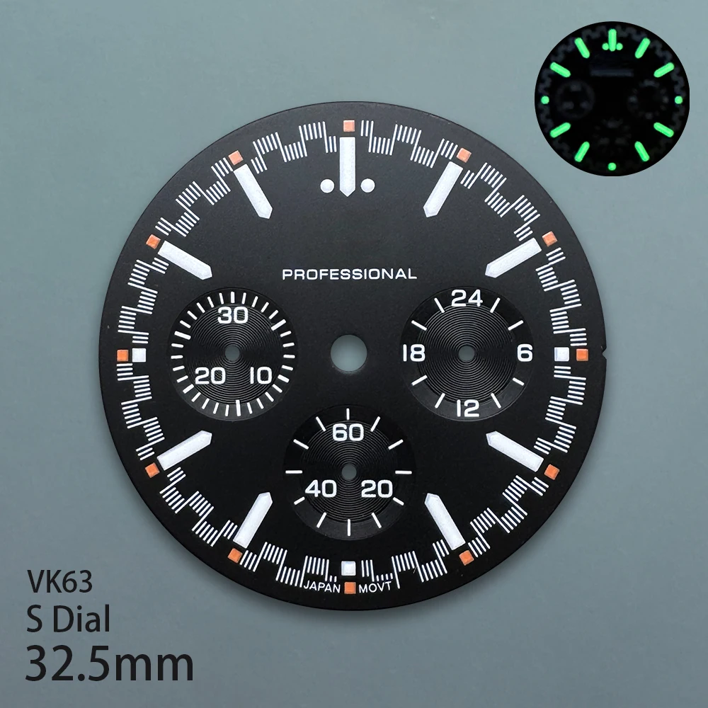 Фото 32,5 мм S логотип Speed профессиональный циферблат подходит для механизма VK63 зеленый светящийся высококачественный модификация часов аксессуары №3