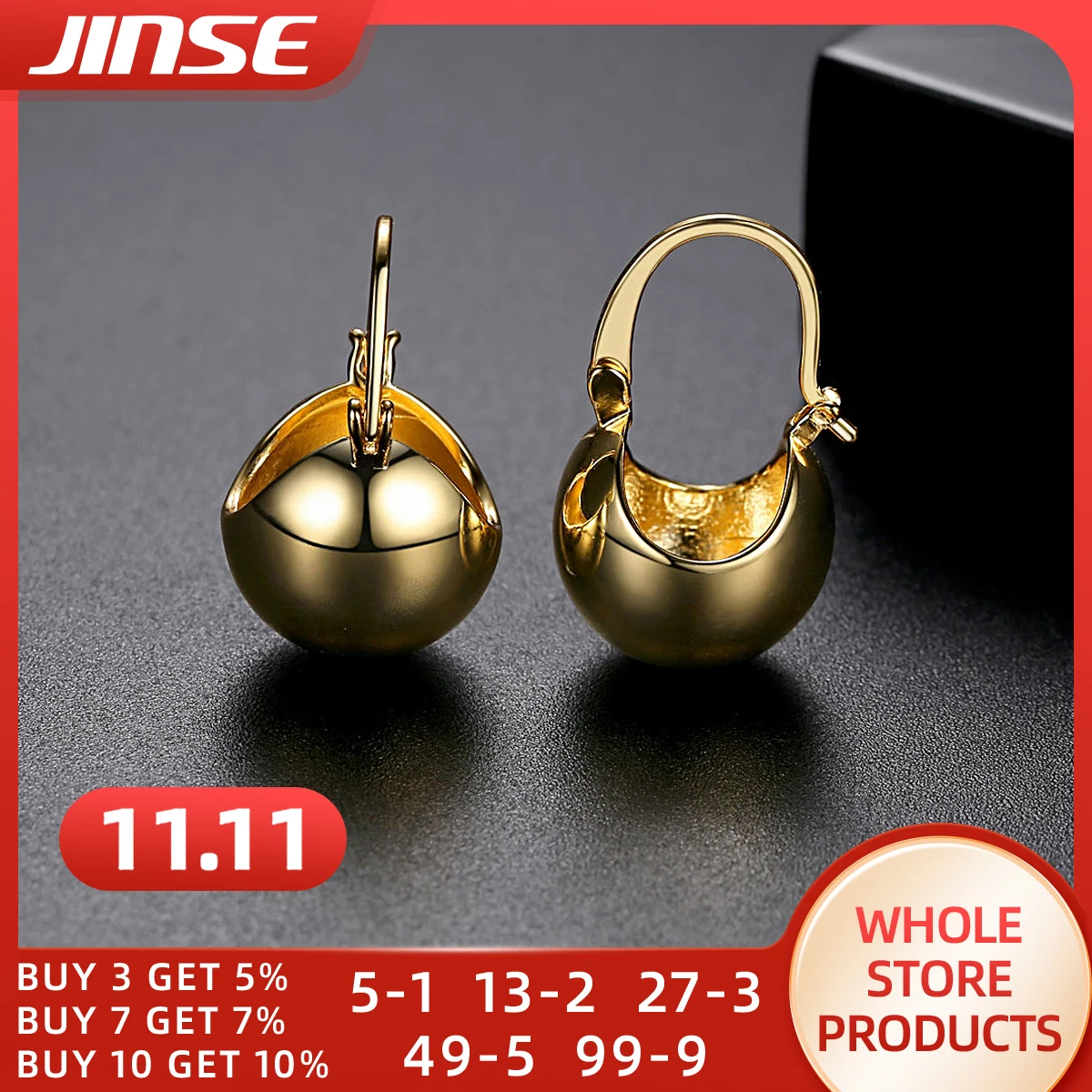 

JINSE Plated Round Earring Trendy Elegant Wedding Simple Earrings Design Fashion Ball Hoop Smooth Cute Party Jewelry Daily Wear
