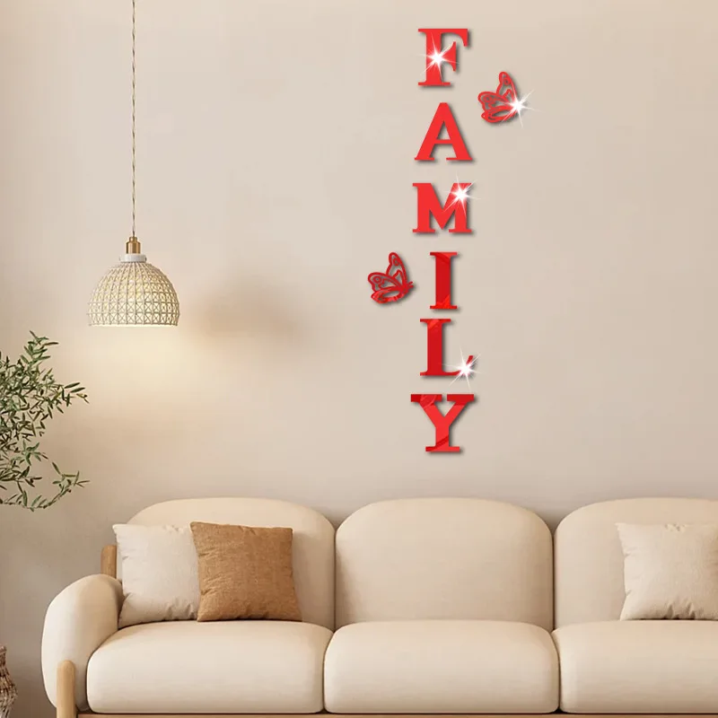 3D зеркальные наклейки на стену семейный алфавит бабочка самоклеящиеся акриловые