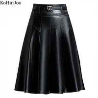 kohuijoo leather skirts womens high quality 2022 autumn women high waist pu leather skirt with belt plus size pleated skirt 4xl