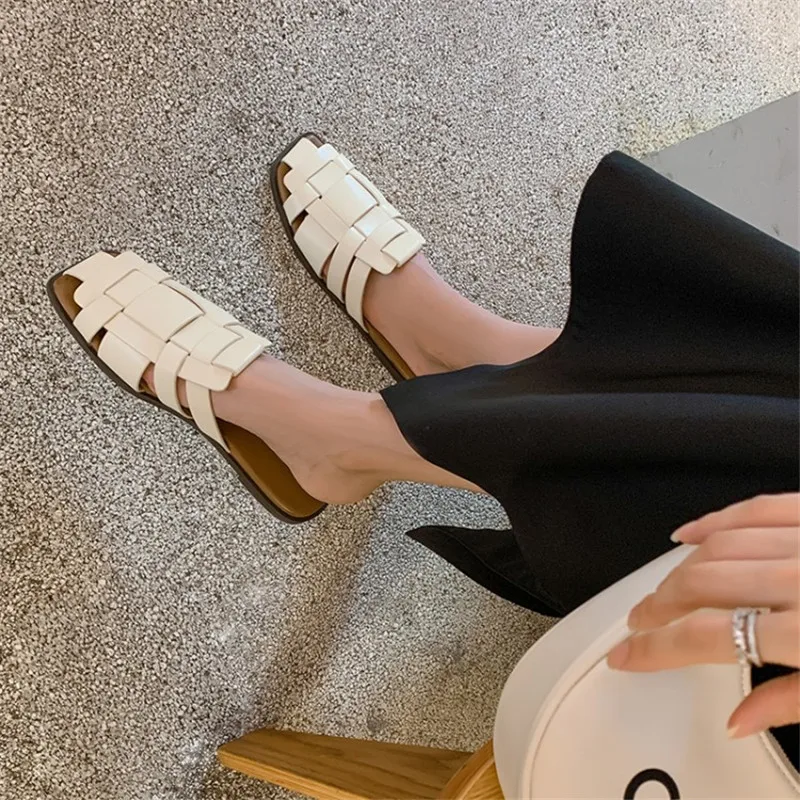 

Сандалии-гладиаторы Женские однотонные, плоская подошва, Повседневная Винтажная летняя обувь