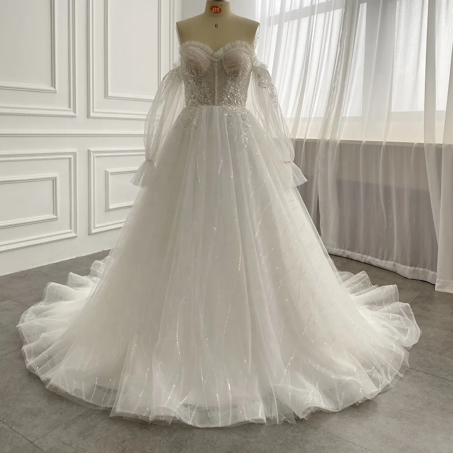 

Elegant Sweetheart Neckline Ruffle Handwork Beading Detachable Sleeve Wedding Dresses