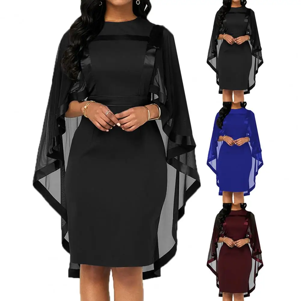 

Washable Beautidul Ladies Party Dress Mid-length Cape Dress Skin-friendly for Wedding