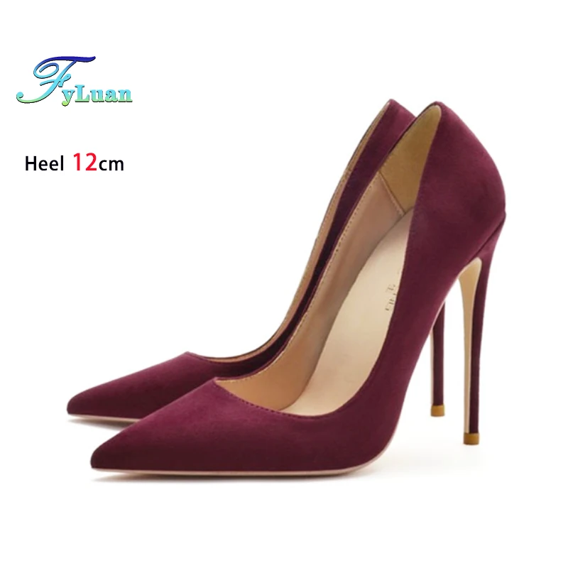 Туфли-лодочки женские замшевые с острым носком на высоком каблуке 8-12 см размеры