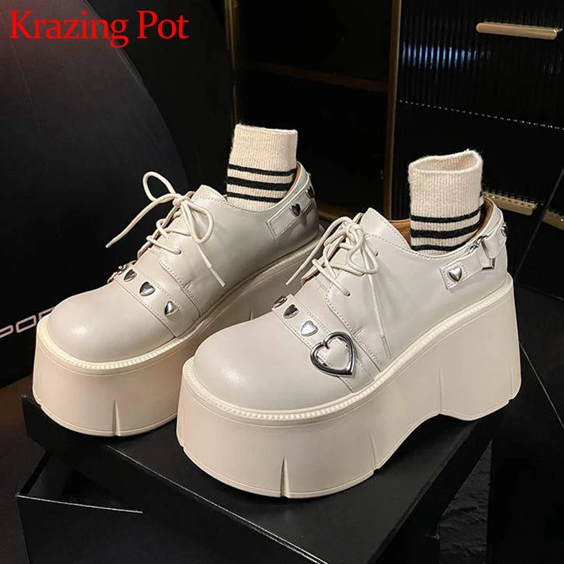 

Туфли Krazing Pot из натуральной кожи на очень толстом высоком каблуке, модная уличная одежда с заклепками, на платформе, со шнуровкой, крутой дизайн, шикарные лодочки