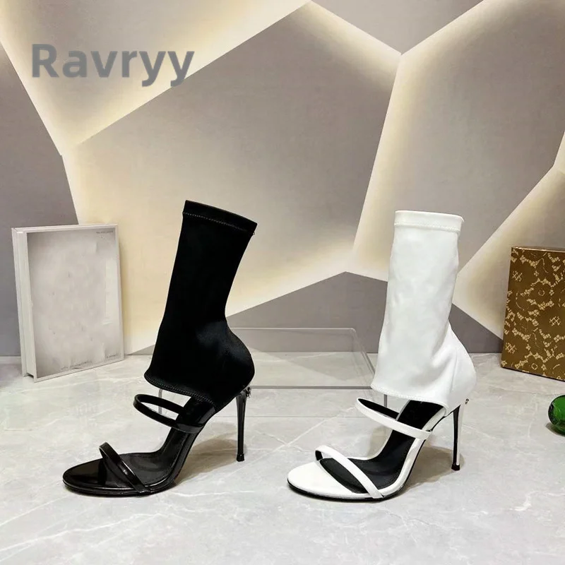 2023 Summer Hot Fashion Boots Open Strip Versatile Concise High Heel Boots Thin Heel Sewing Stretch Cloth Slip-On Women Shoes
