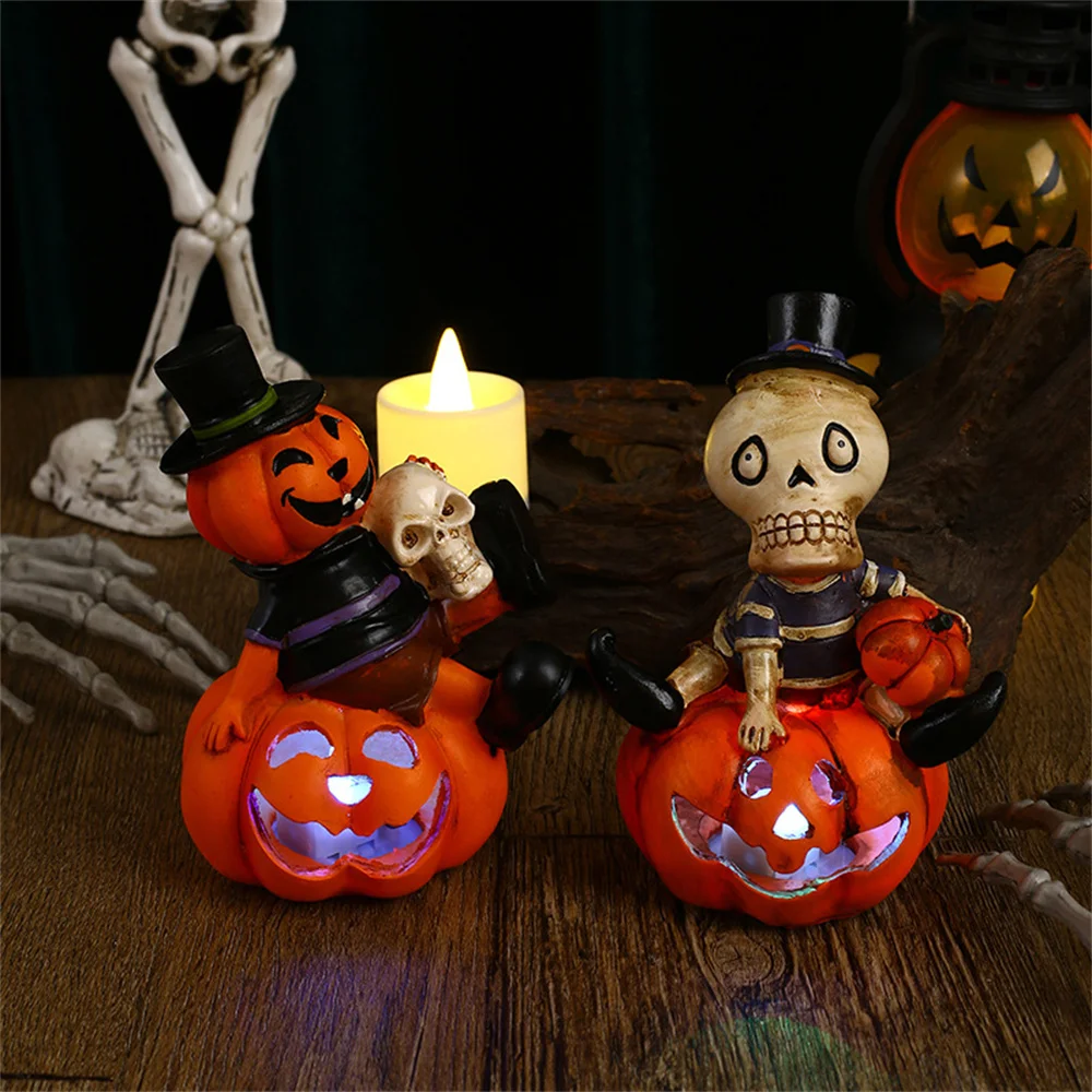 

Halloween Creative Glowing Skull Ornaments Home Decorations Colorful Flash Pumpkin Lantern Ghost Festival Halloween Party Props